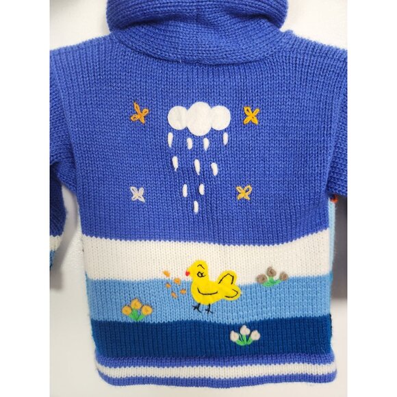 Grupo Peruvian Toddler Sz. 2 Hooded Full Zip Sweater Blue Hand Embroidered - Picture 6 of 6